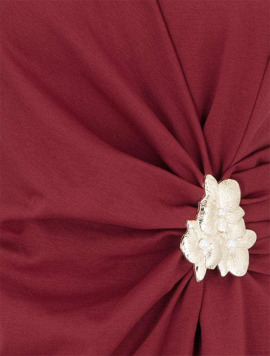 Robe sans manches à bijou floral - Bordeaux - 3