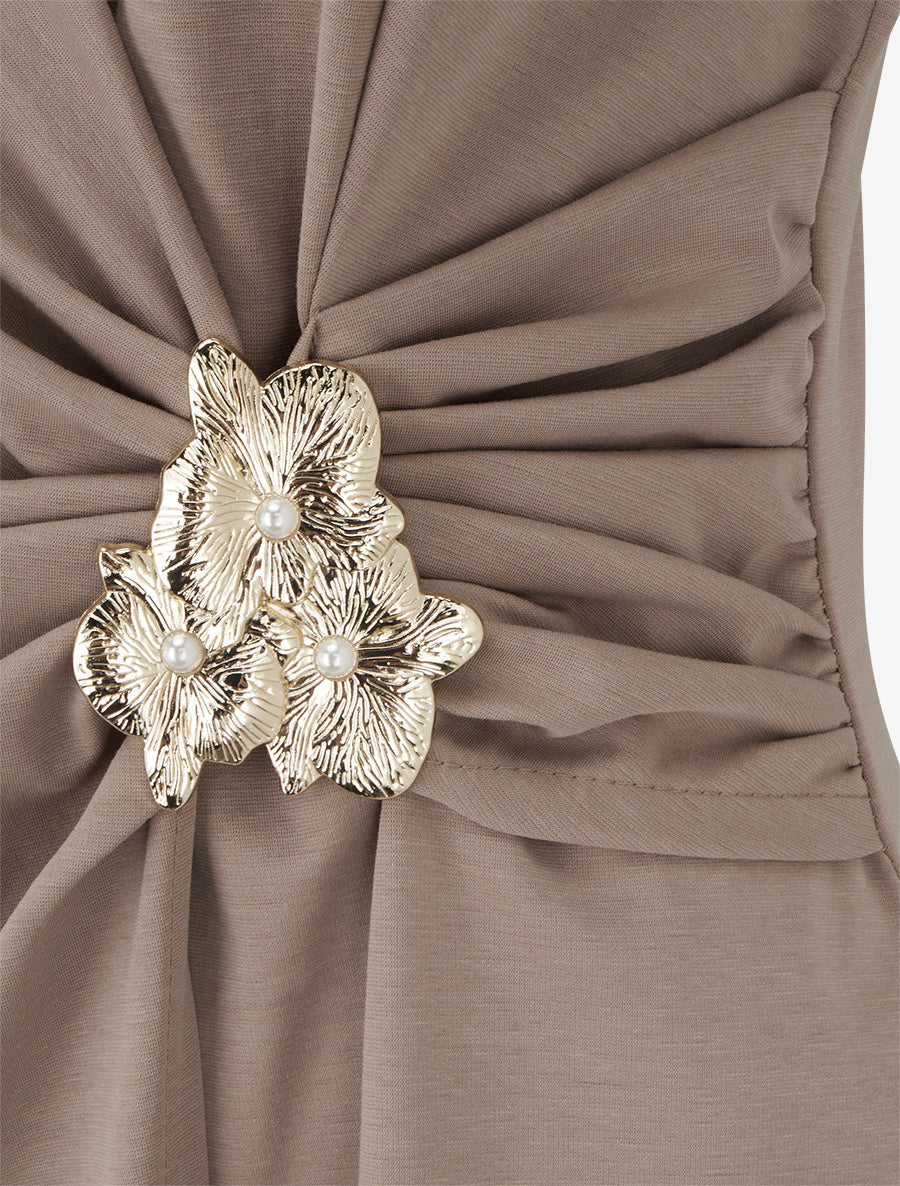 Robe sans manches à bijou floral - Taupe - 3