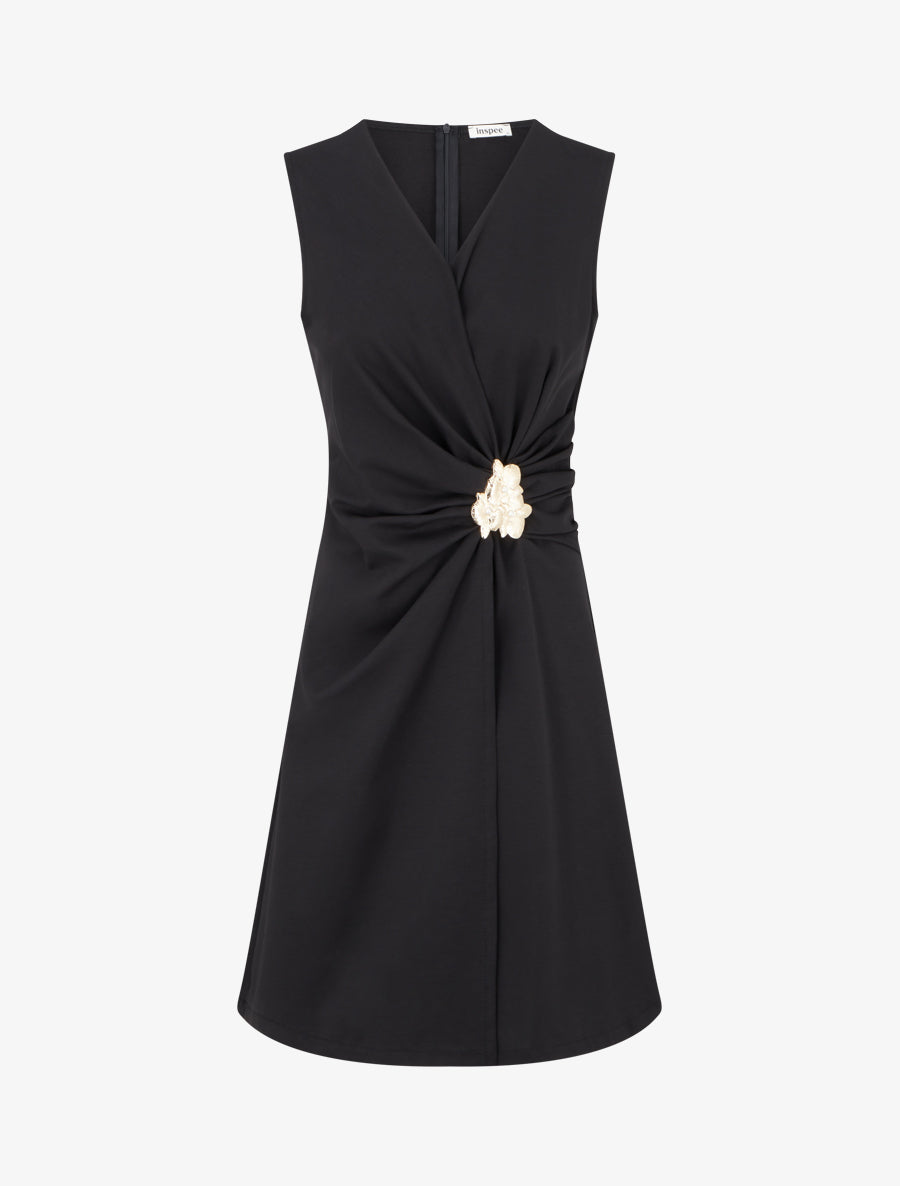 Robe sans manches à bijou floral - Noir - 1