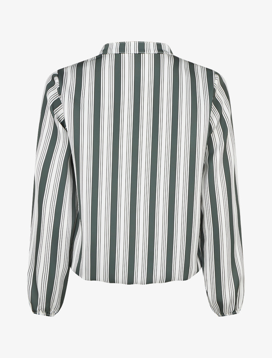 Blouse rayée satinée coupe boule - Kaki - 2