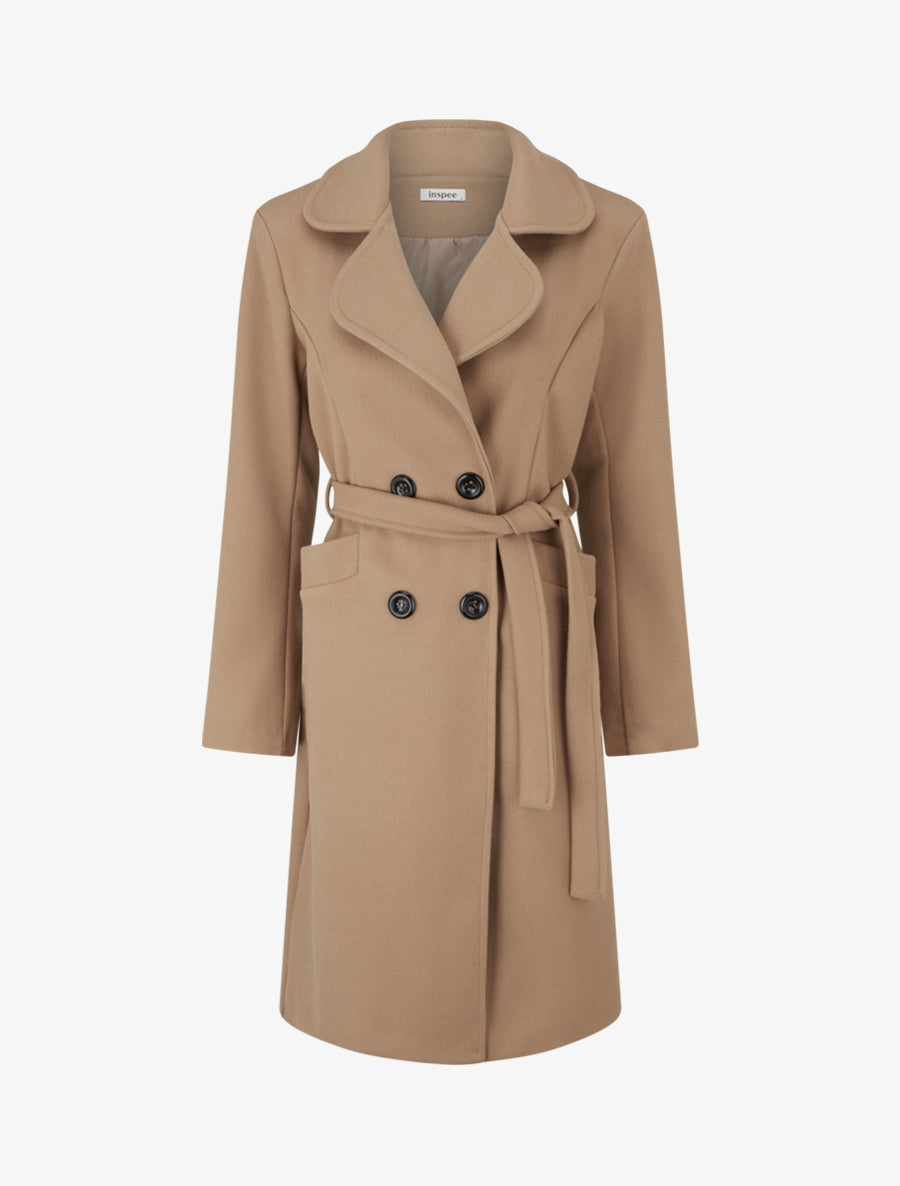Manteau long croisé en laine mélangée - Camel - 1