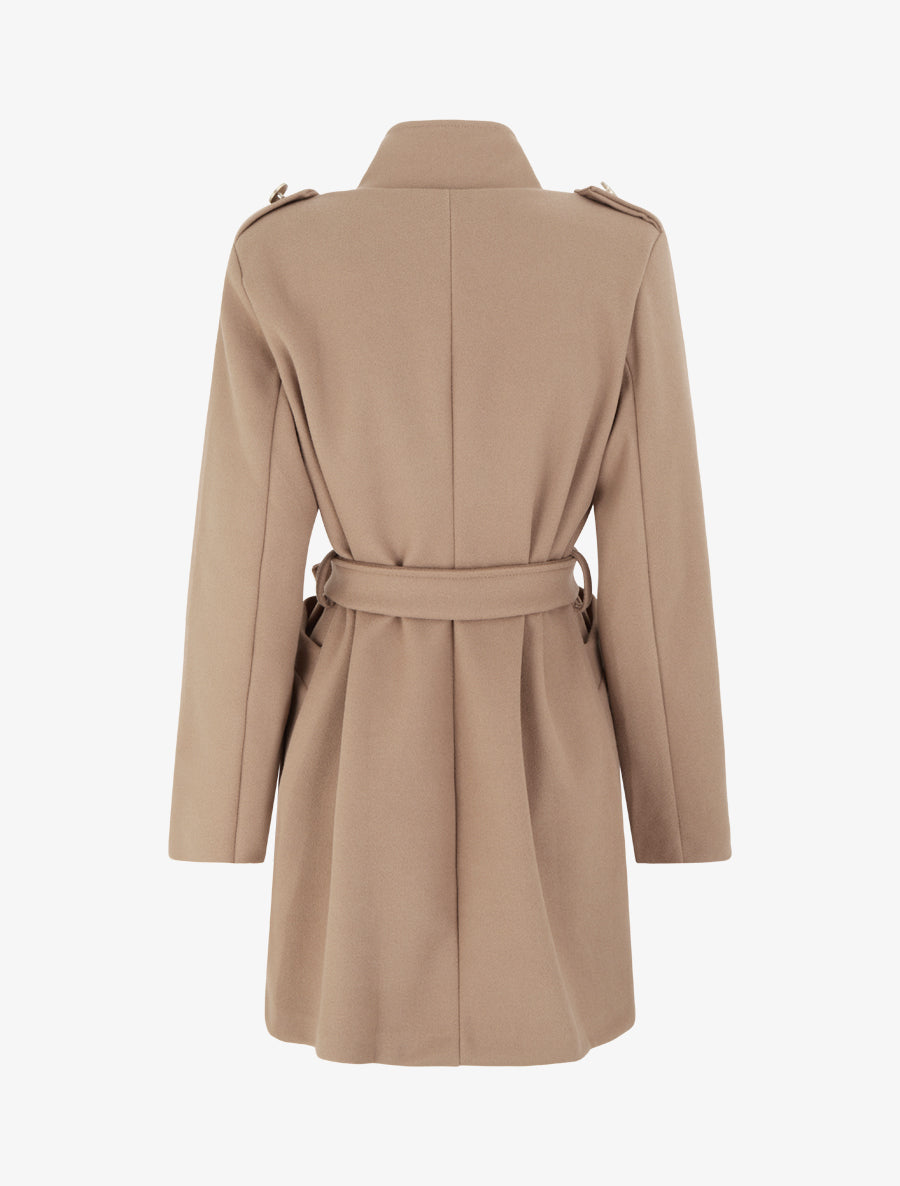 Manteau style officier en laine mélangée - Camel - 2