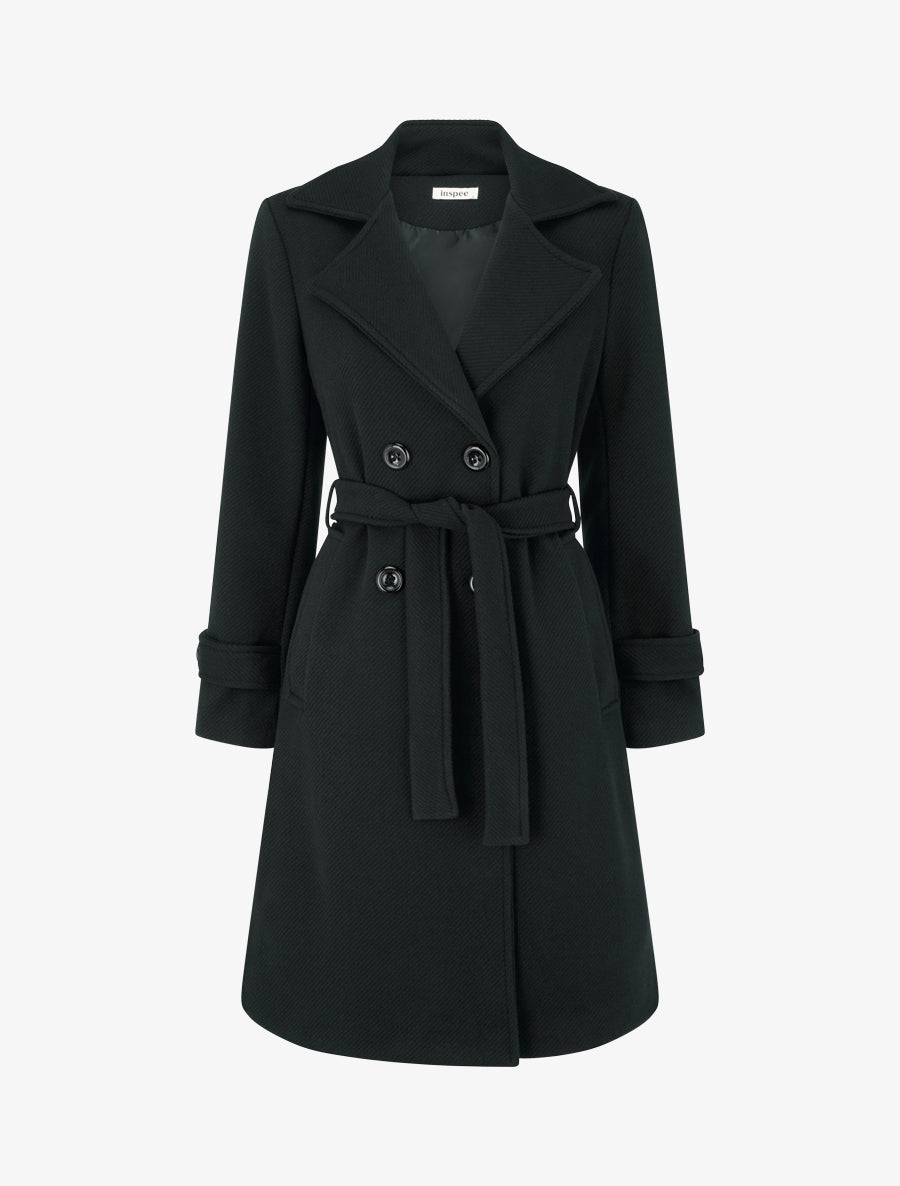 Manteau droit uni ceinturé - Marron - 1