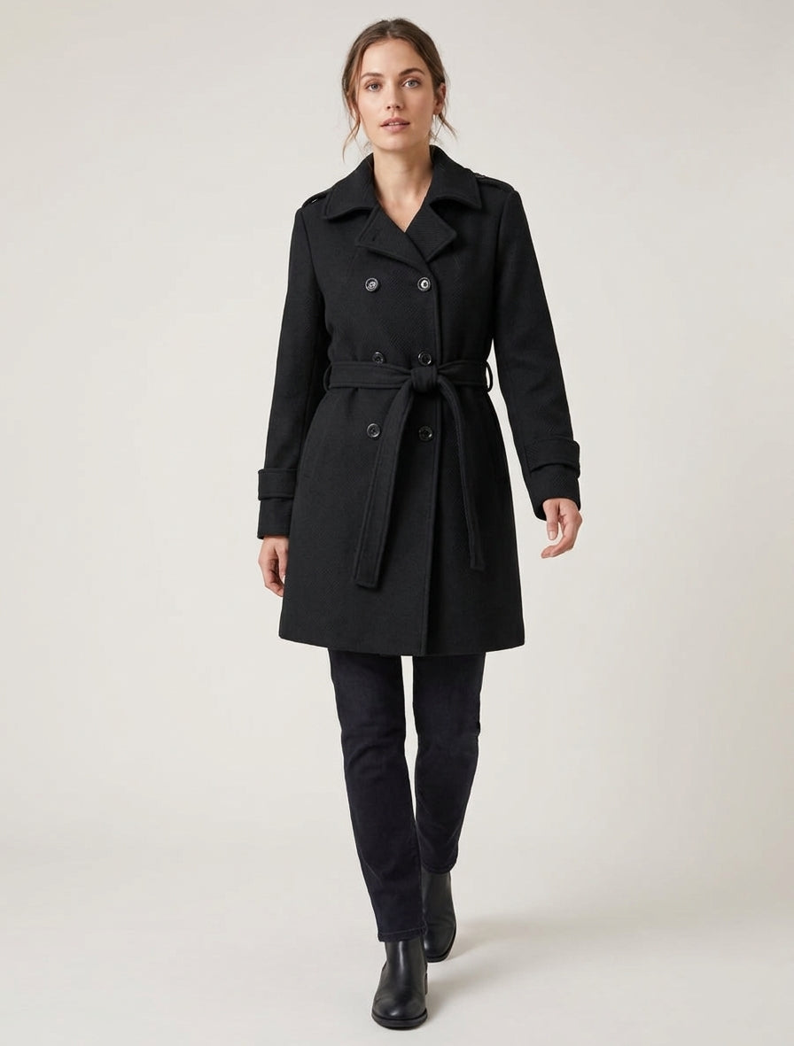 Gerader Mantel aus Wollmischung - Schwarz