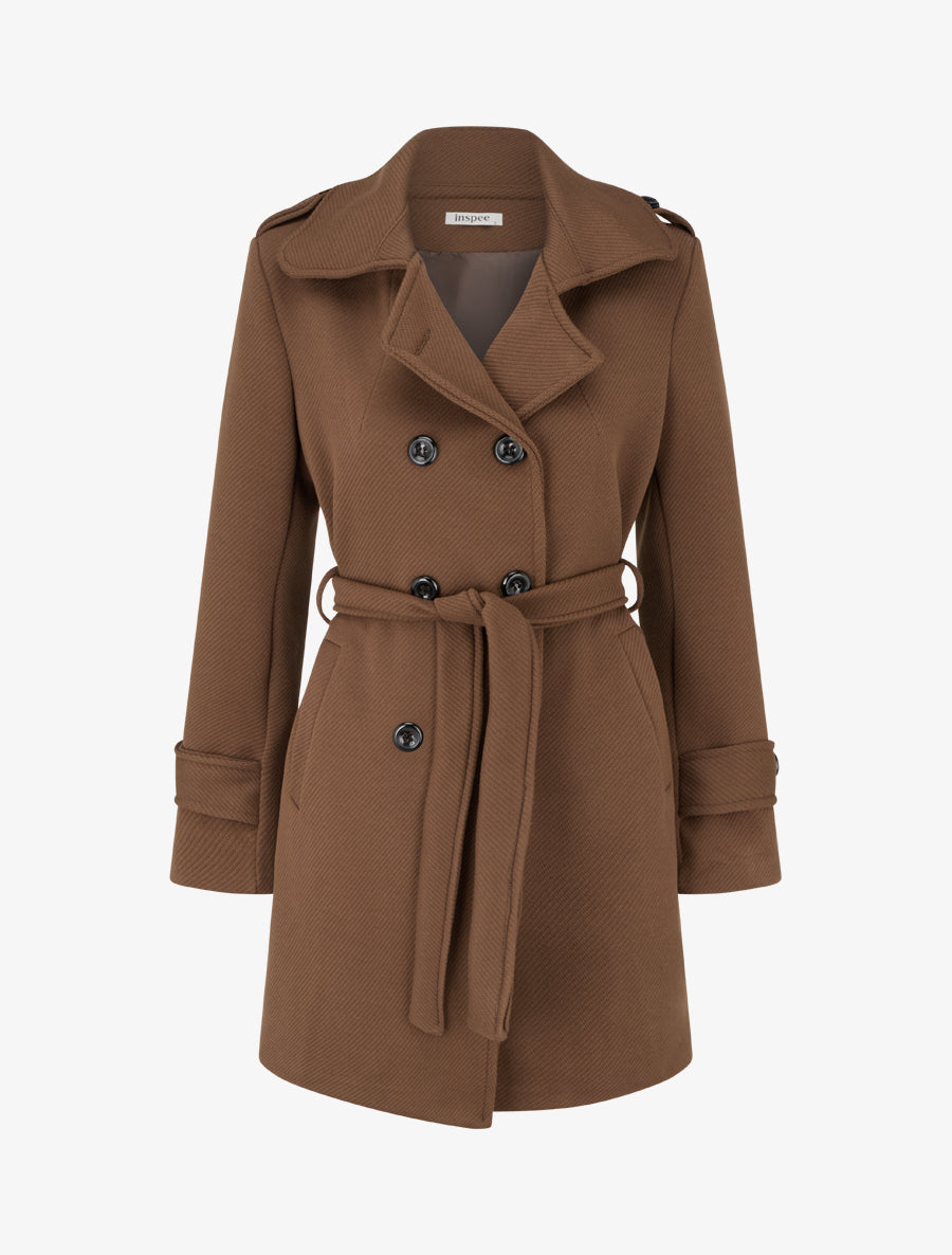 Manteau droit en laine mélangée - Marron - 1