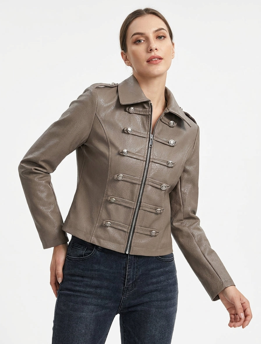 Offiziersstil Kunstlederjacke - Maulwurf