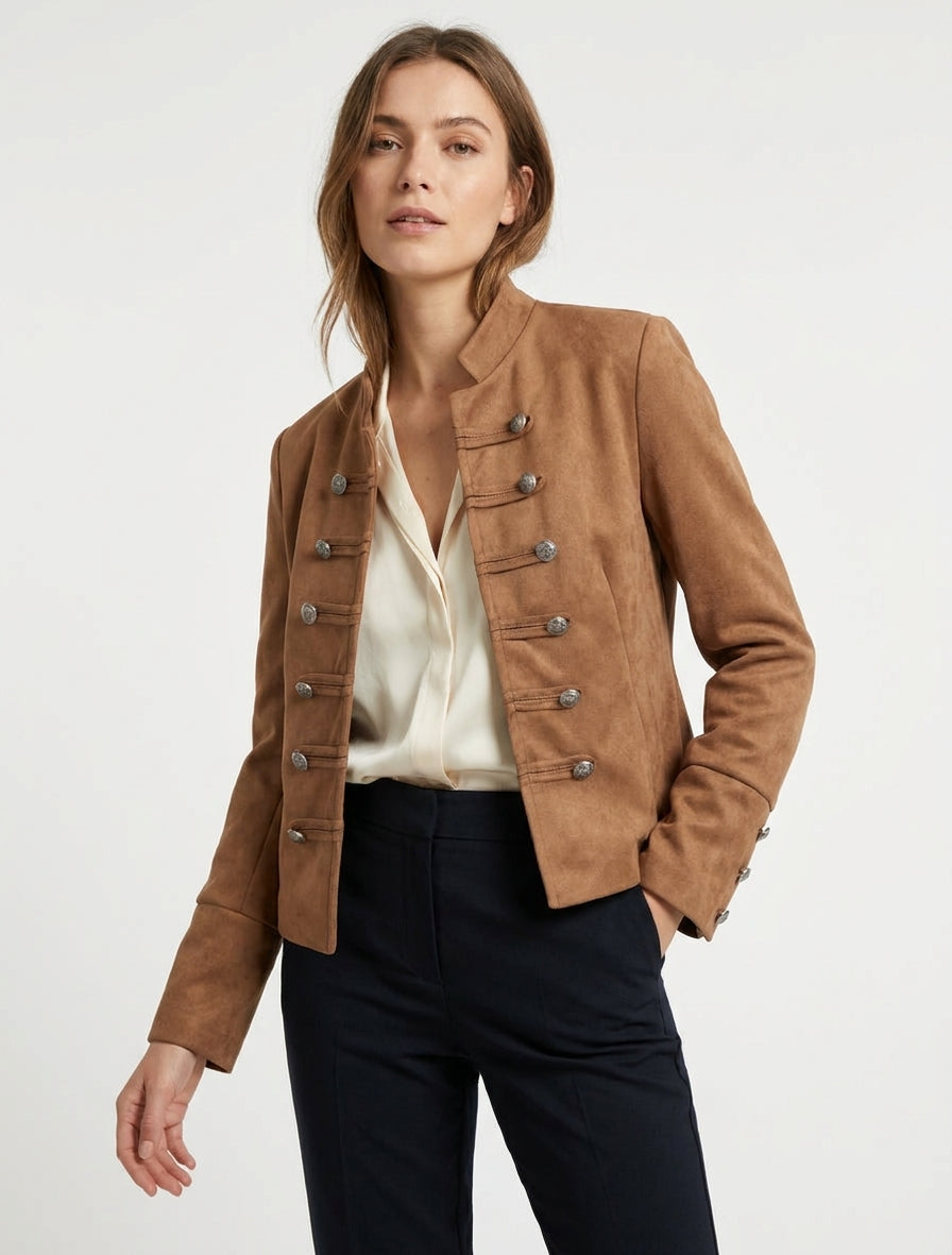 Offiziersstil Wildlederjacke - Kamel