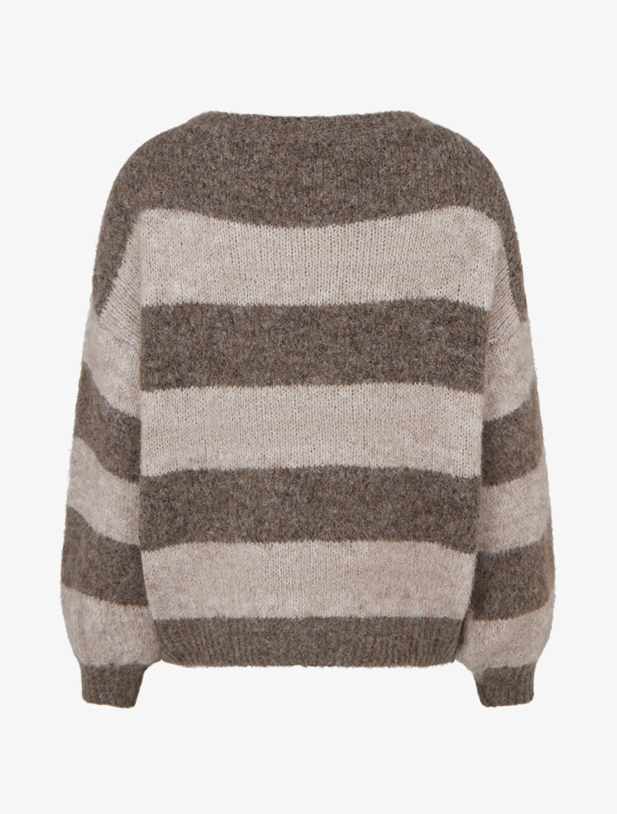Pull en maille à rayures - Taupe - 2