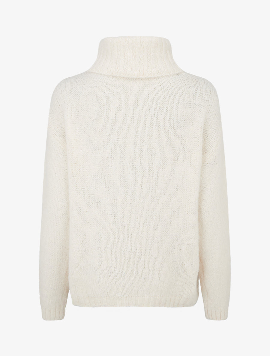 Pull uni en maille à col roulé - Écru - 2