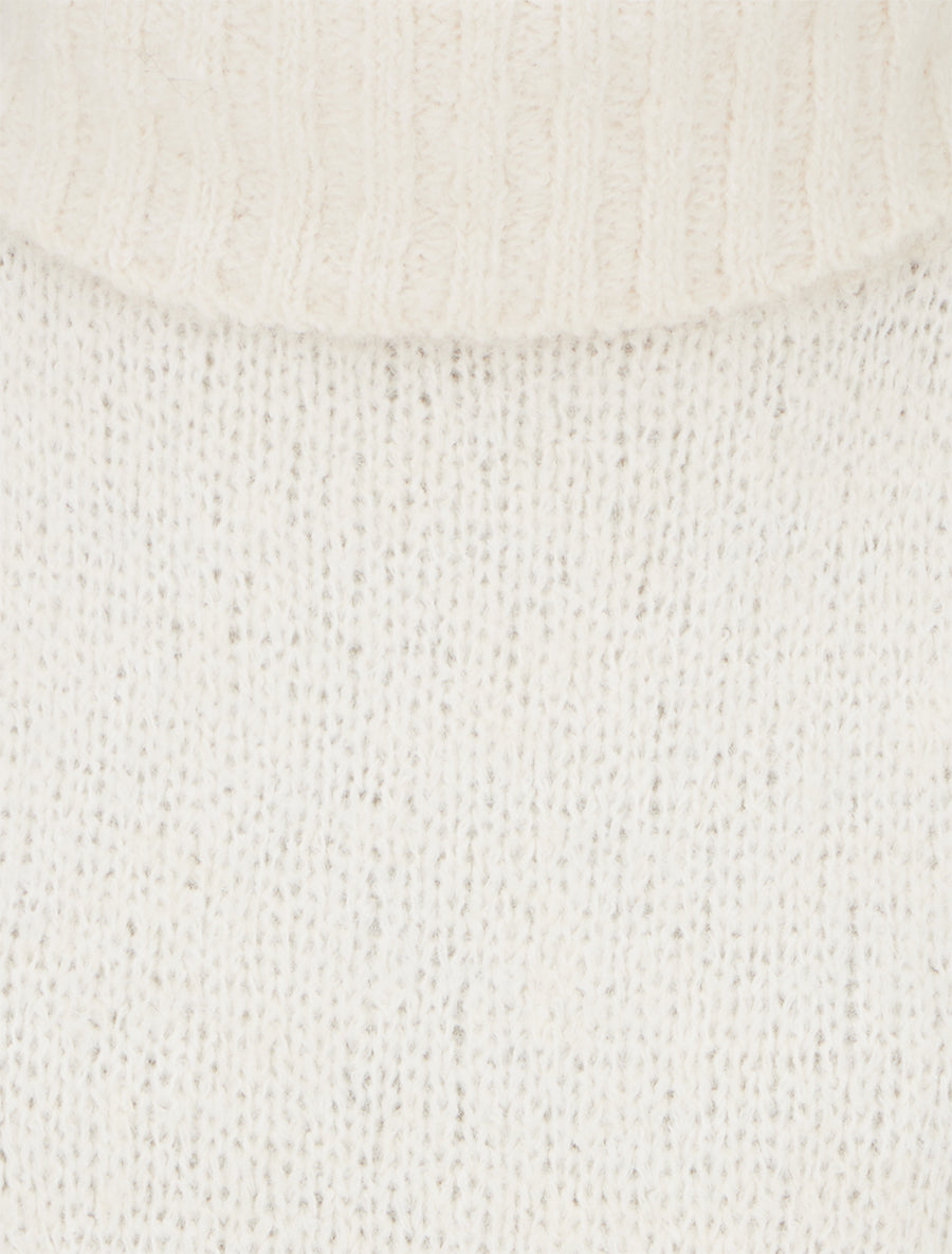 Pull uni en maille à col roulé - Écru - 3