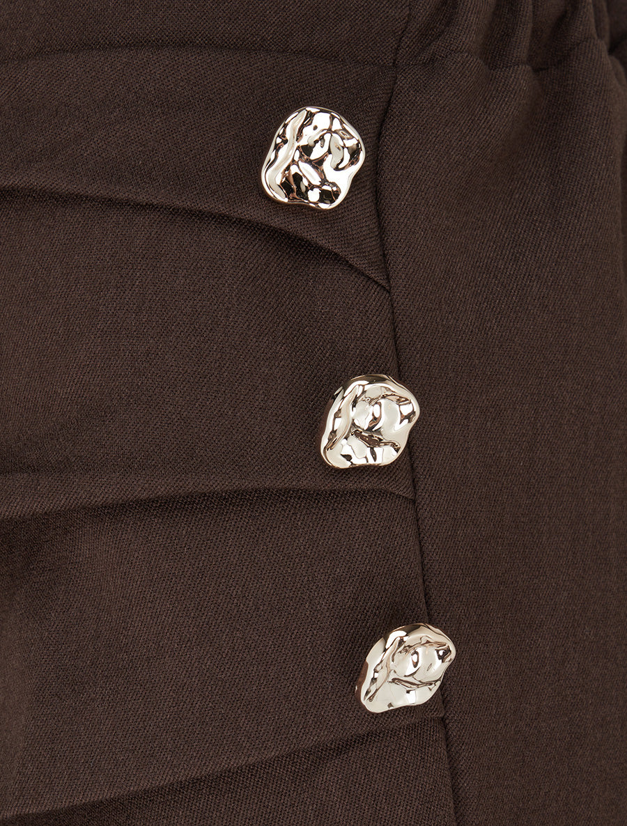 Pantalon ample taille haute et drapé - Marron - 3