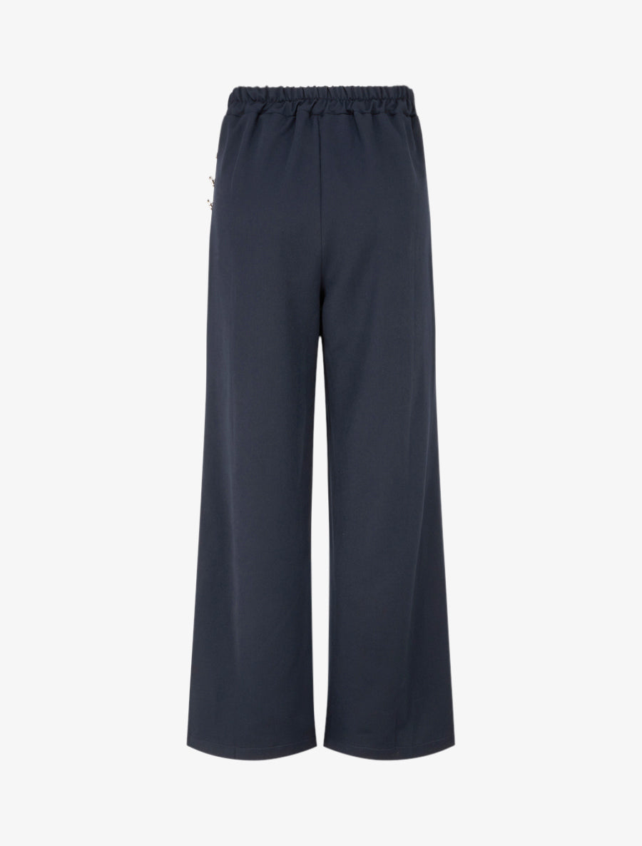 Pantalon ample taille haute et drapé - Marine - 2