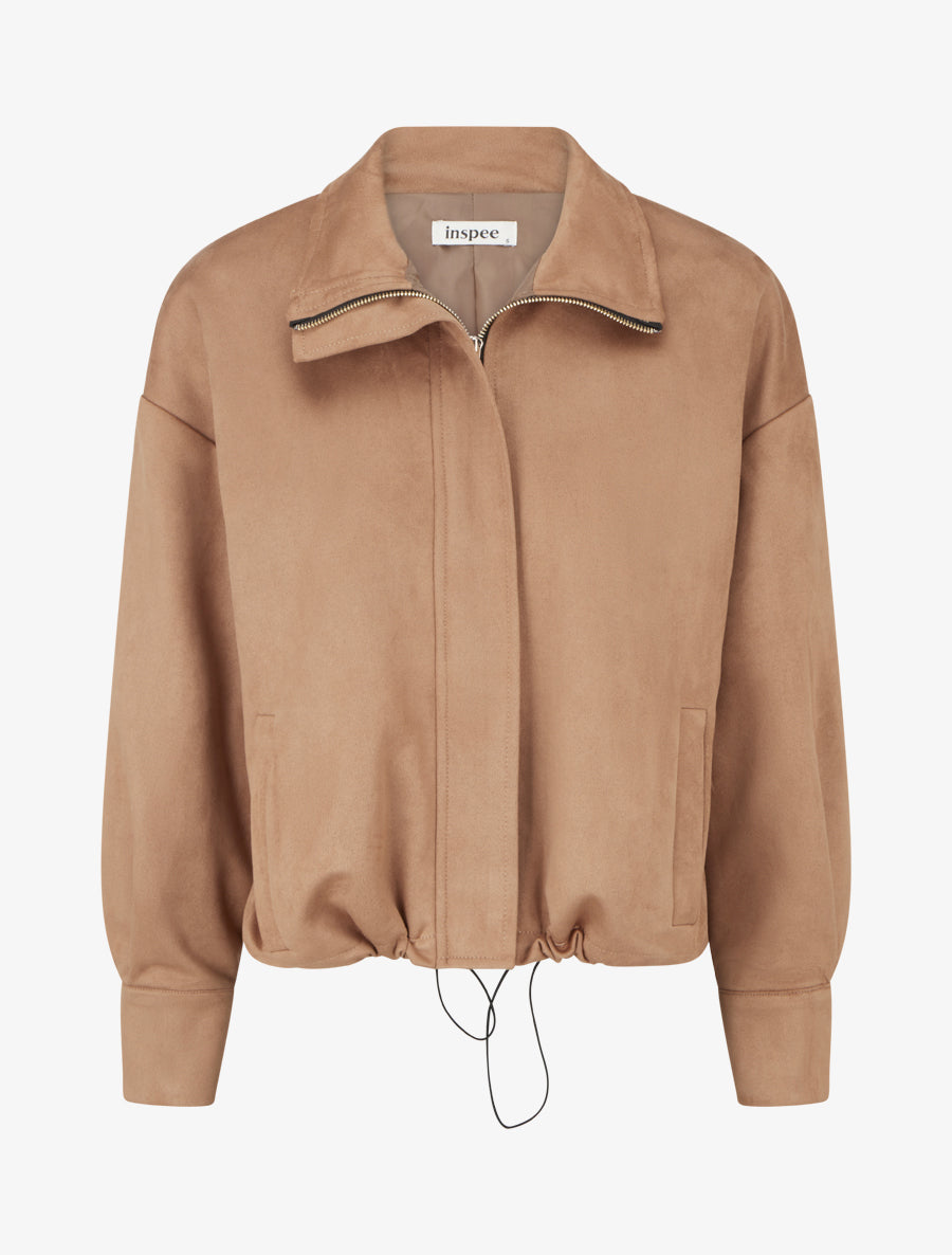 Bomber en suédine à poignets boutonnés - Camel - 1