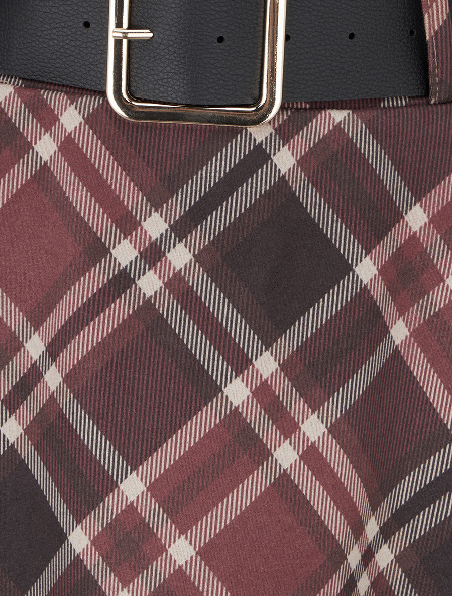 Jupe mi-longue imprimé tartan écossais - Bordeaux - 3