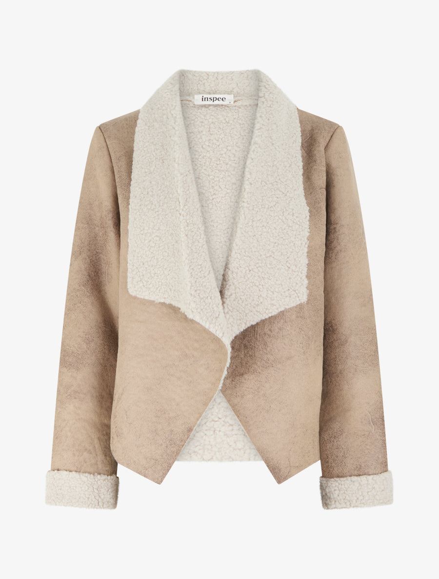 Blouson aviateur à col châle moumoute - Beige - 1