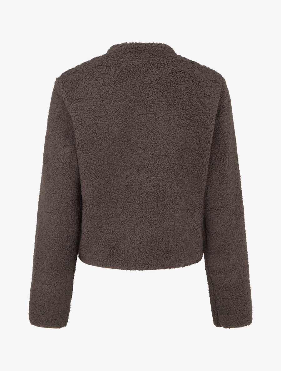 Veste effet laine bouclée style officier - Marron - 2