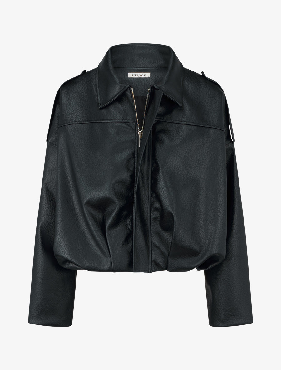 Veste simili ample style bomber - Noir - 1