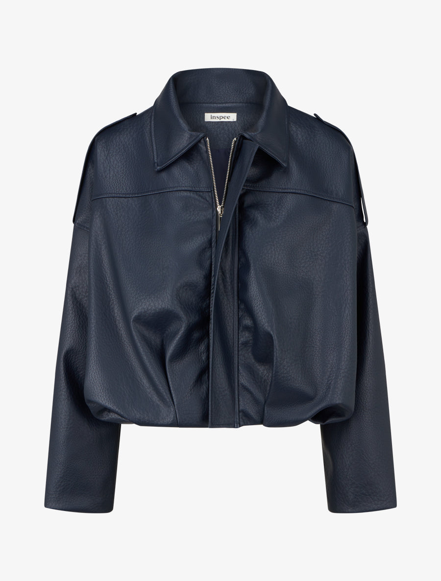 Veste simili ample style bomber - Bleu nuit - 1