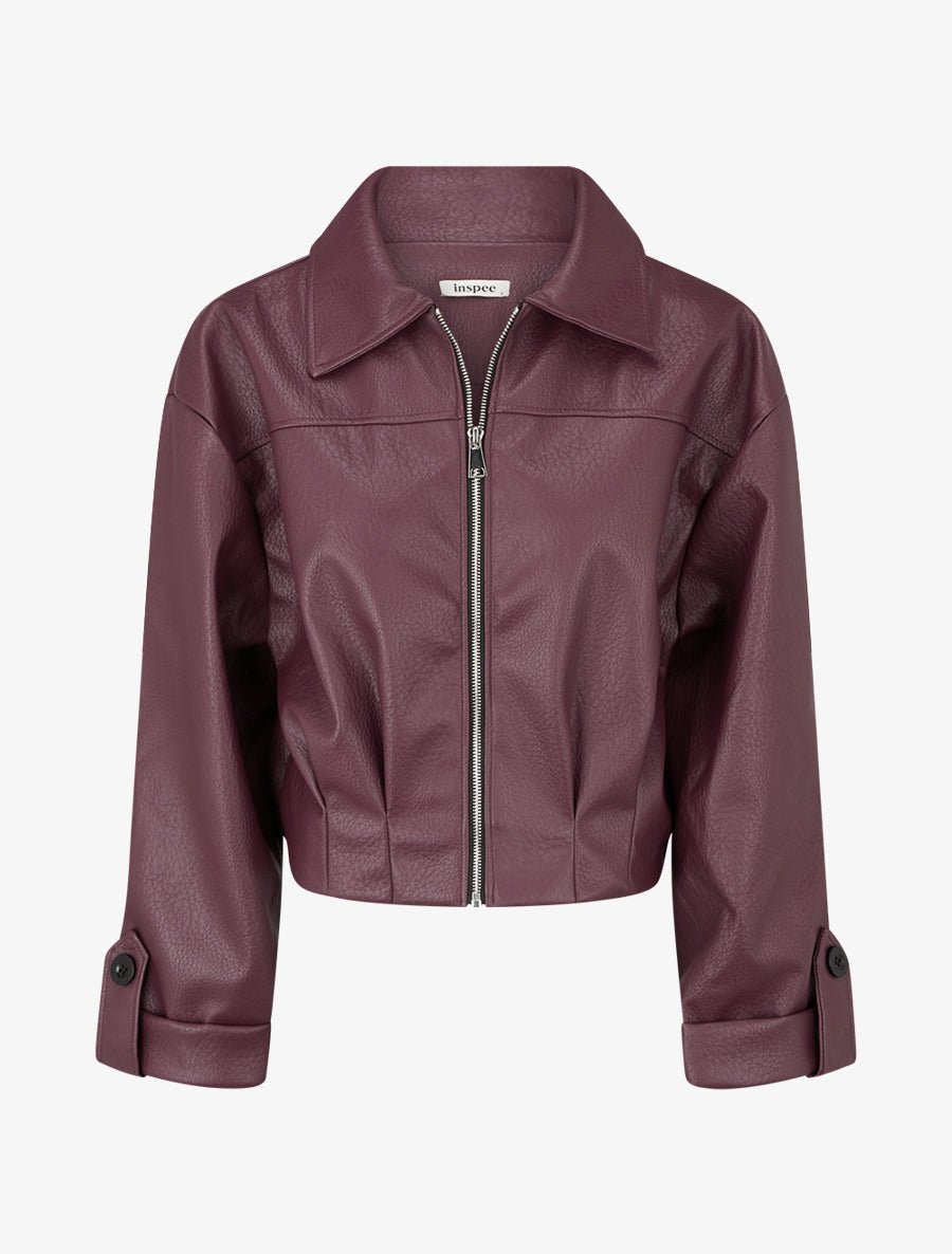 Blouson court en simili - Lie de vin - 1