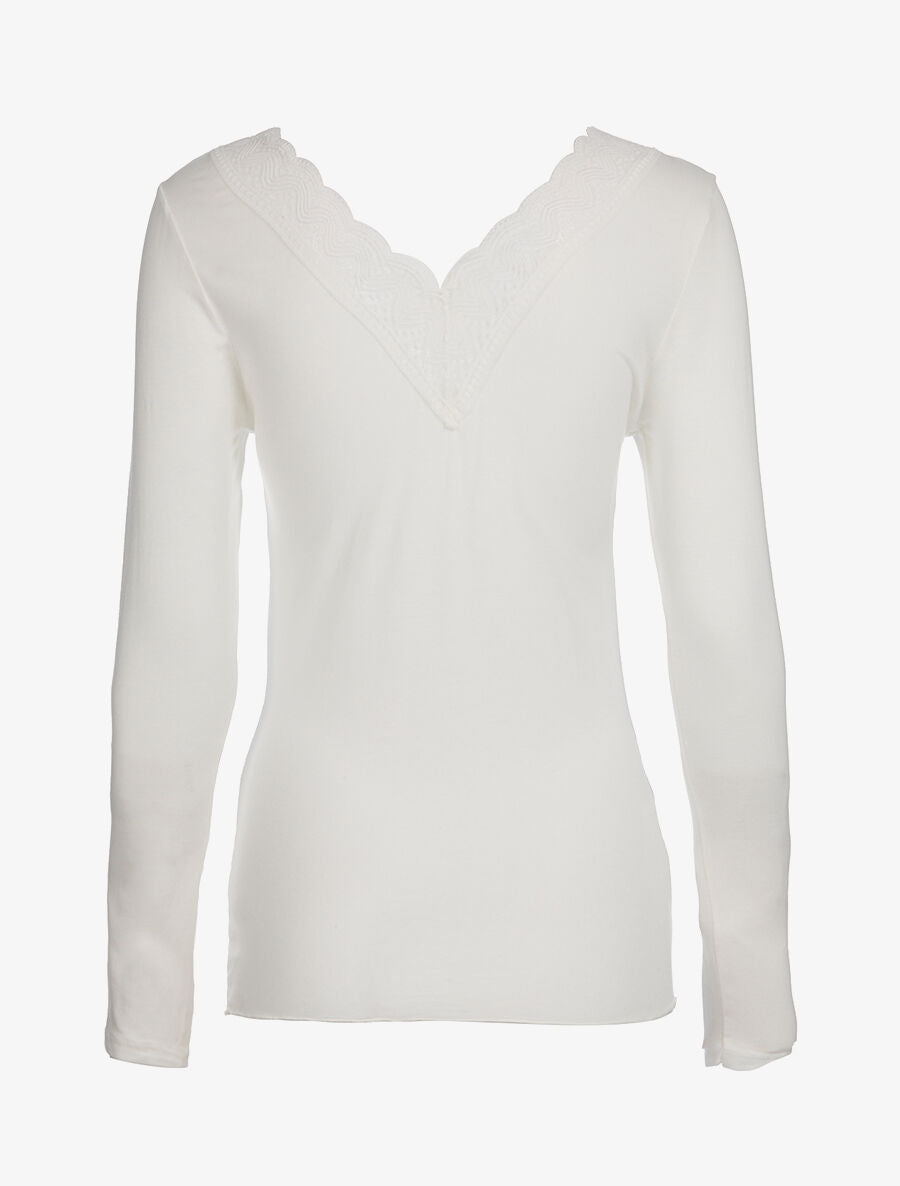 Top fin col dentelle - Blanc - 2
