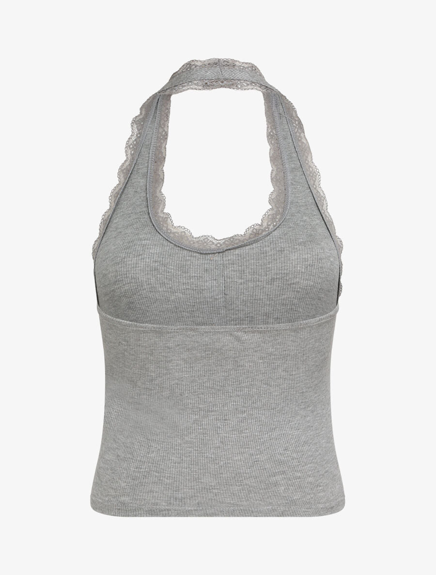 Top slim dos nu et dentelle - Gris chiné - 2