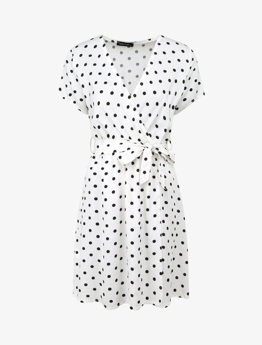 Robe courte portefeuille imprimé pois - Blanc - 1