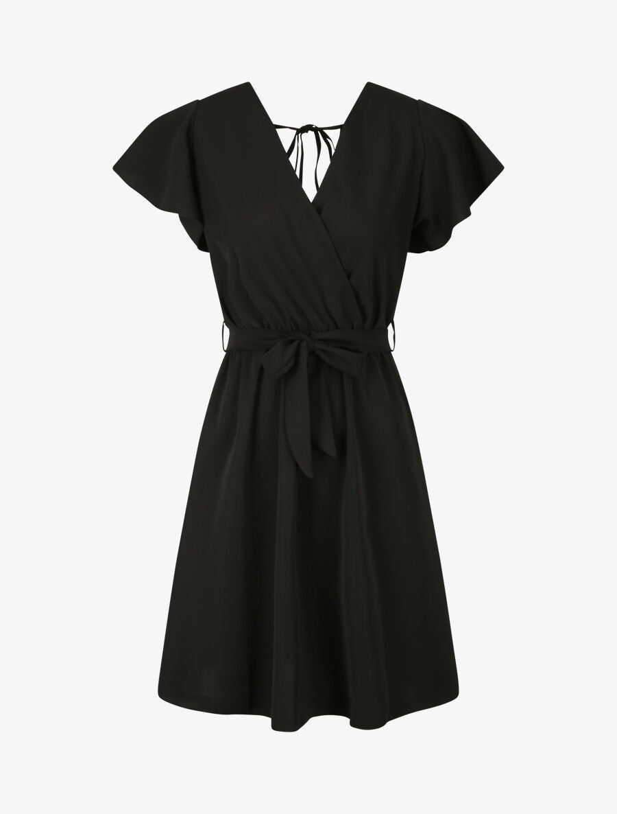 Robe fluide à encolure cache-coeur - Noir - 1