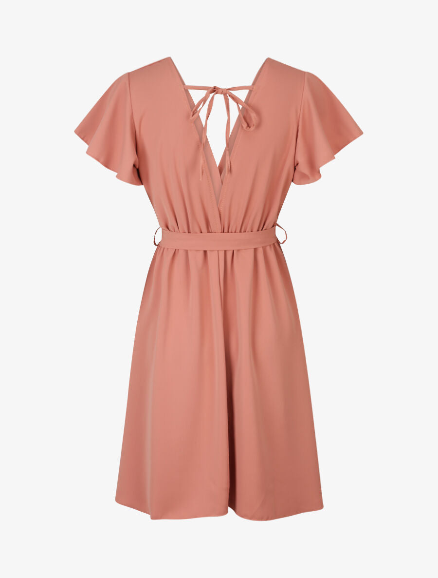 Robe fluide à encolure cache-coeur - Rose - 2