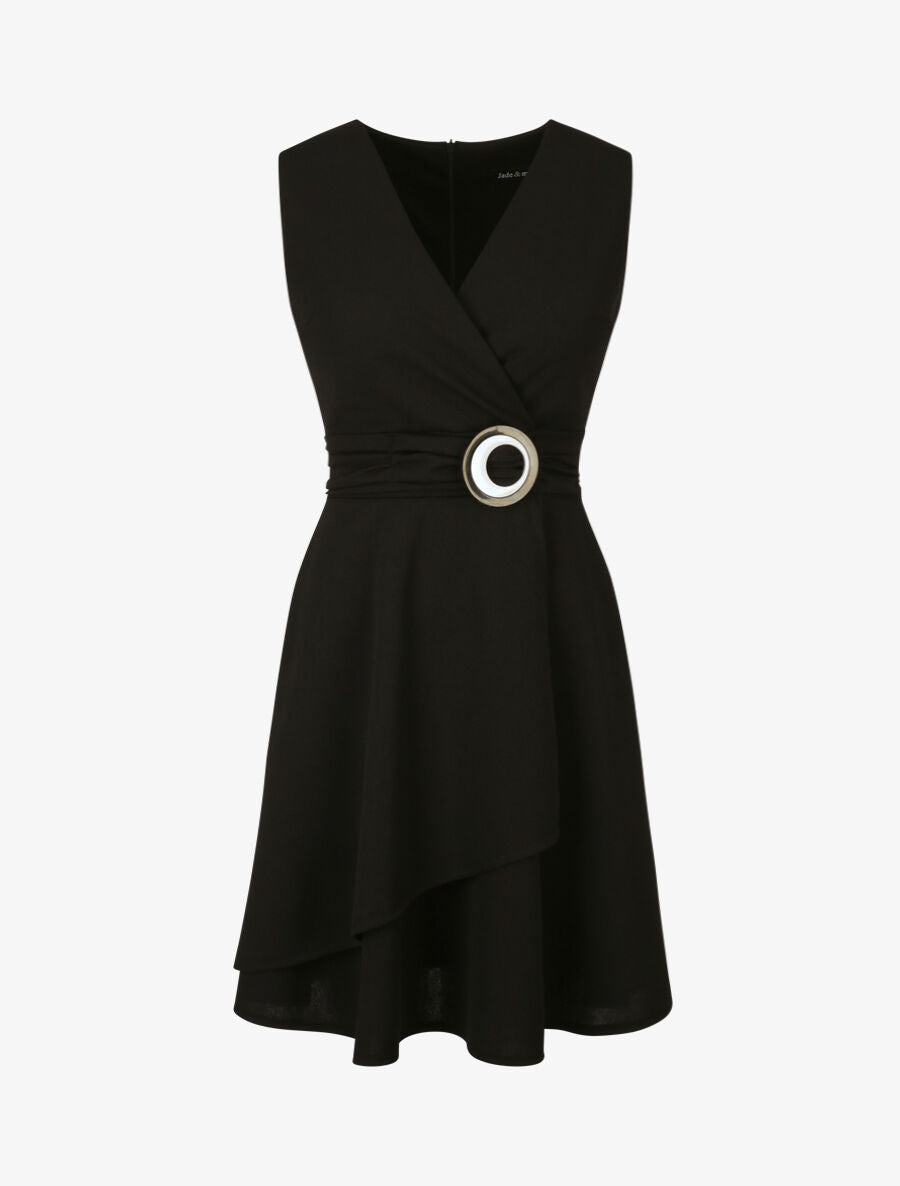 Robe patineuse sans manches à détail boucle ronde - Noir - 1