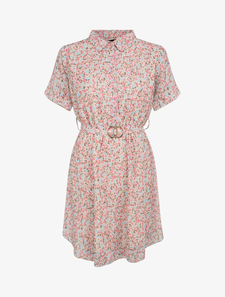 Robe patineuse courte imprimé floral - Beige - 1