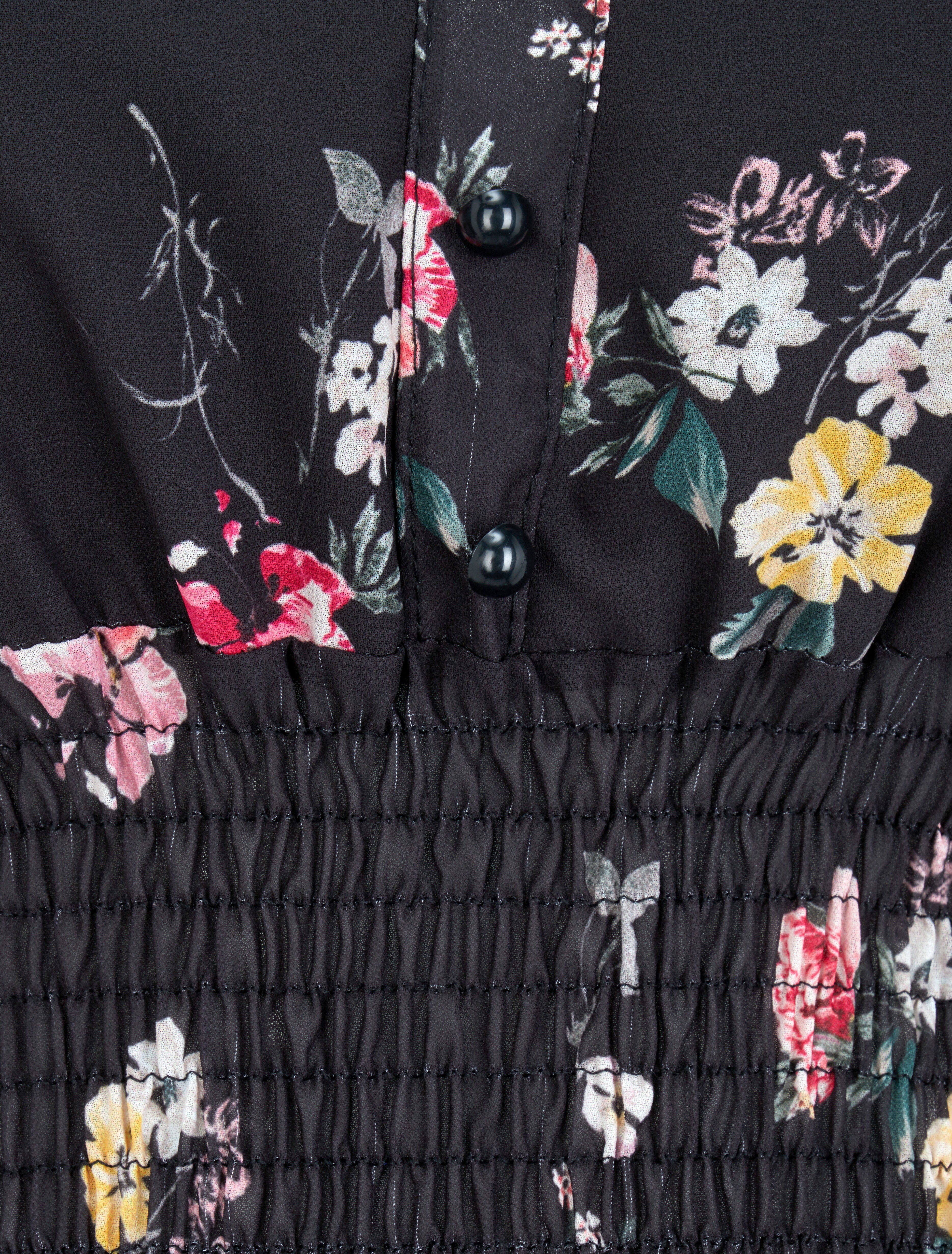 Top élastiqué imprimé floral - Noir - 3