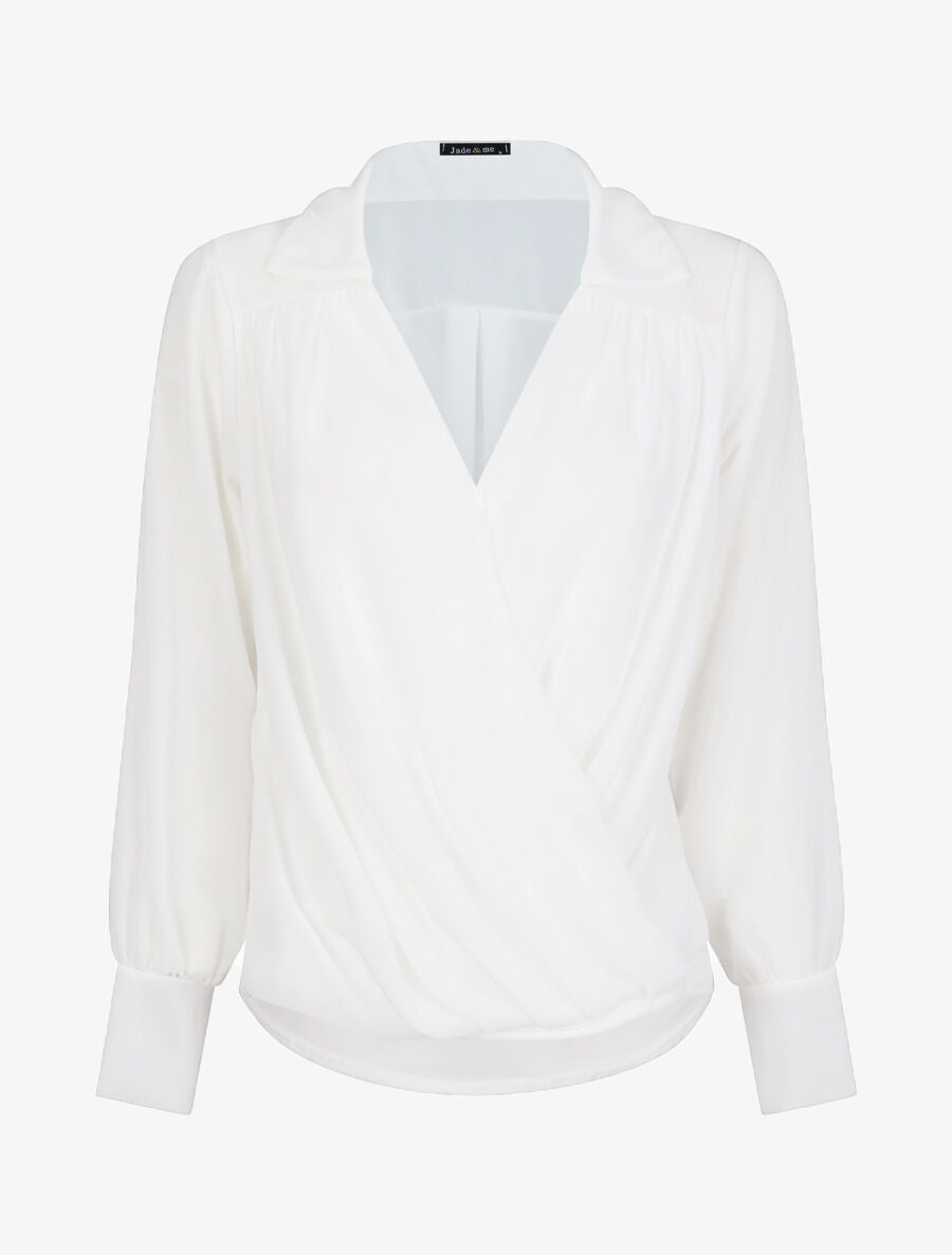 Blouse droite unie drapée - Blanc - 4