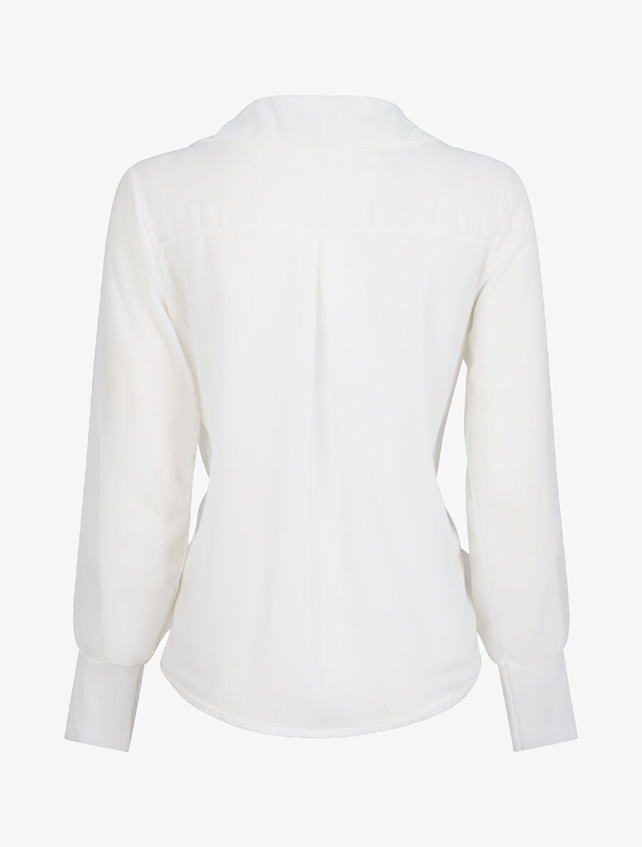 Blouse droite unie drapée - Blanc - 2