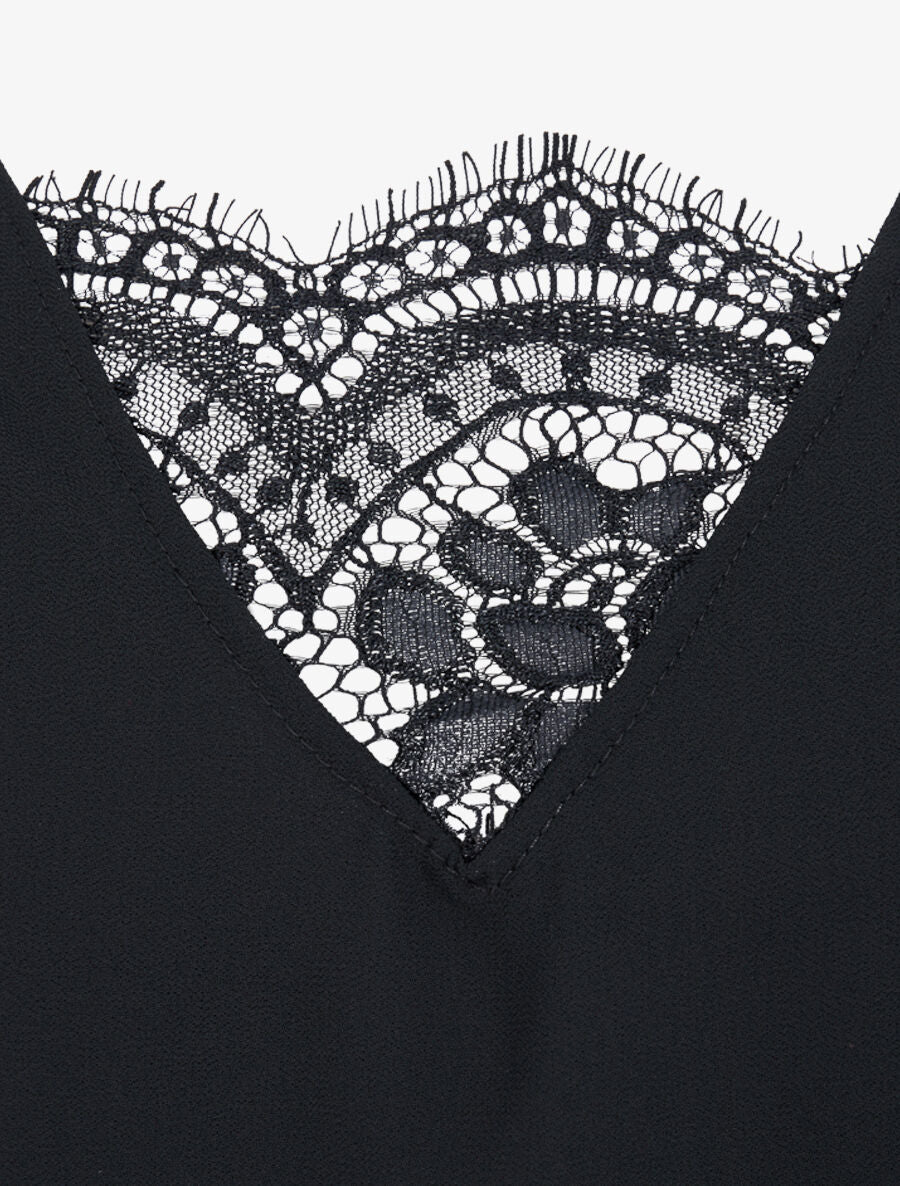 Top boule uni à dentelle - Noir - 3