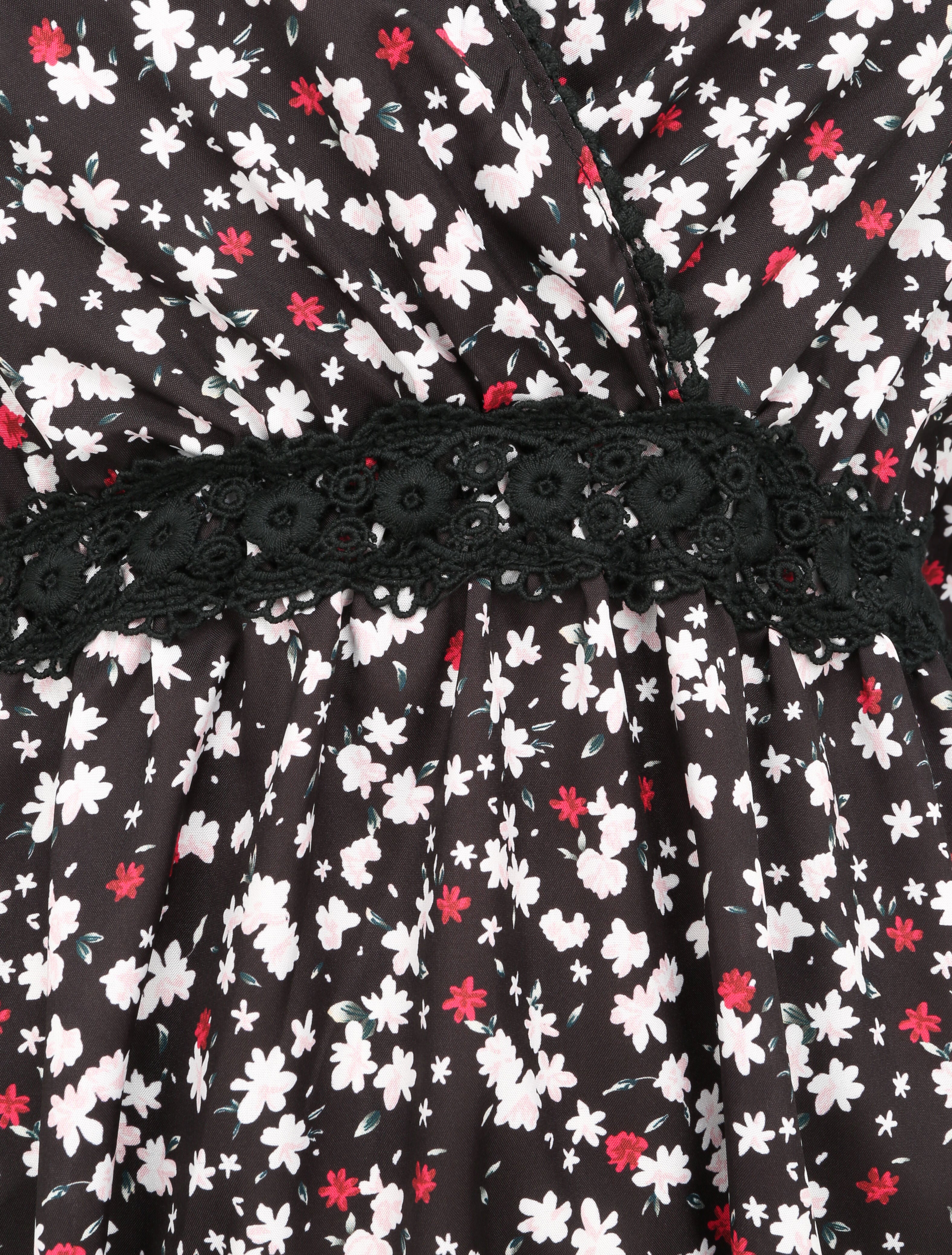Robe imprimé fleurs de cerisier à détail crochet - Noir - 3