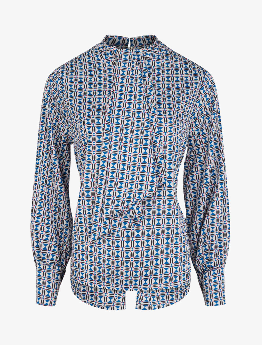Blouse droite lavallière imprimé mosaïque - Bleu roi - 2