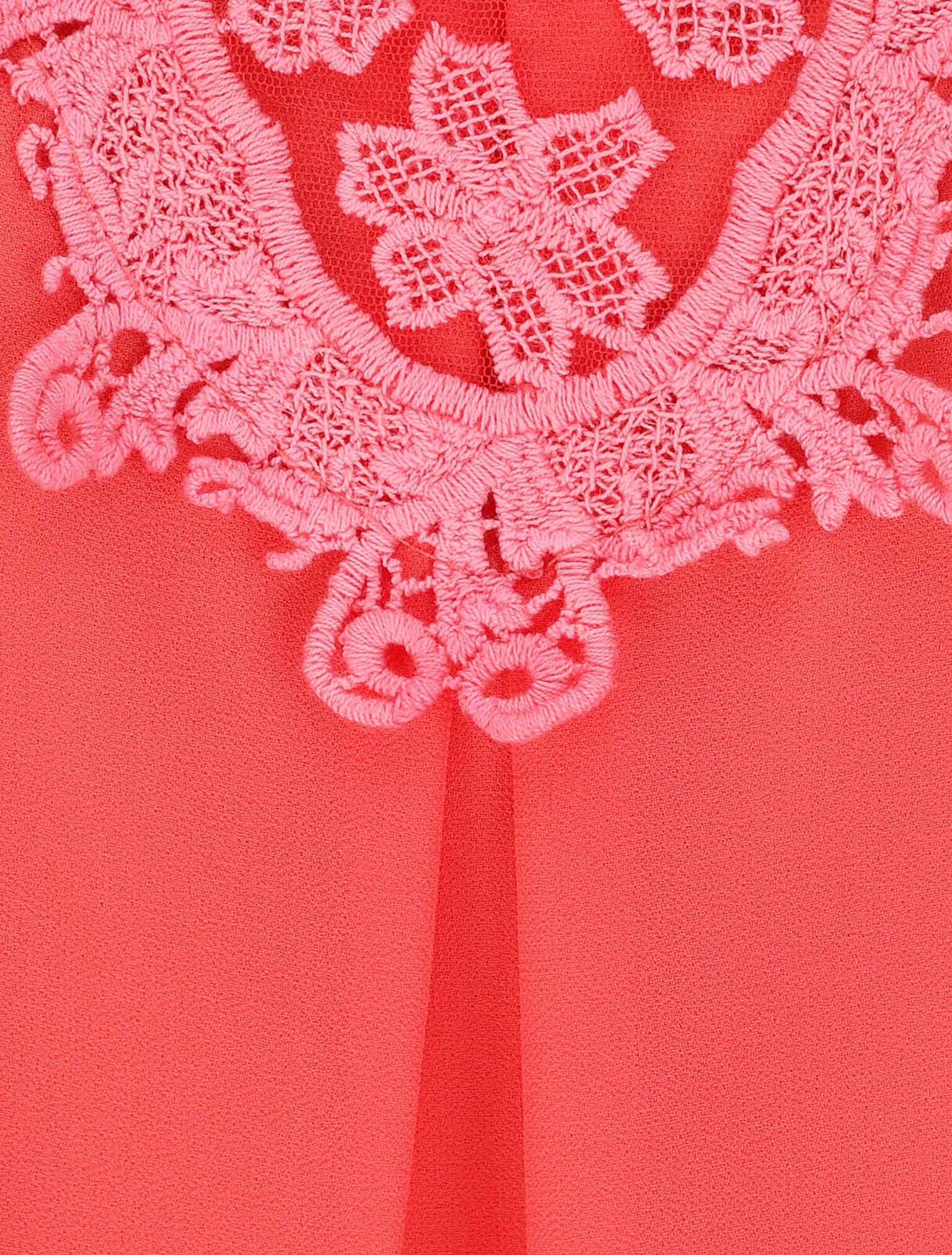 Top coupe boule à col en crochet et mesh - Corail - 3