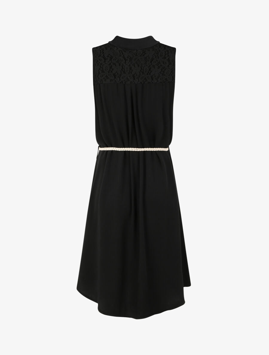 Robe chemise mi-longue unie sans manches - Noir - 2