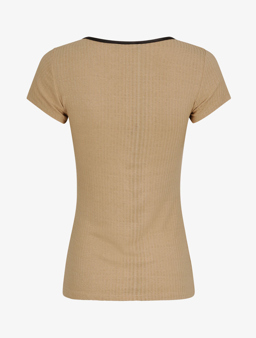 T-shirt slim uni côtelé - Beige - 2