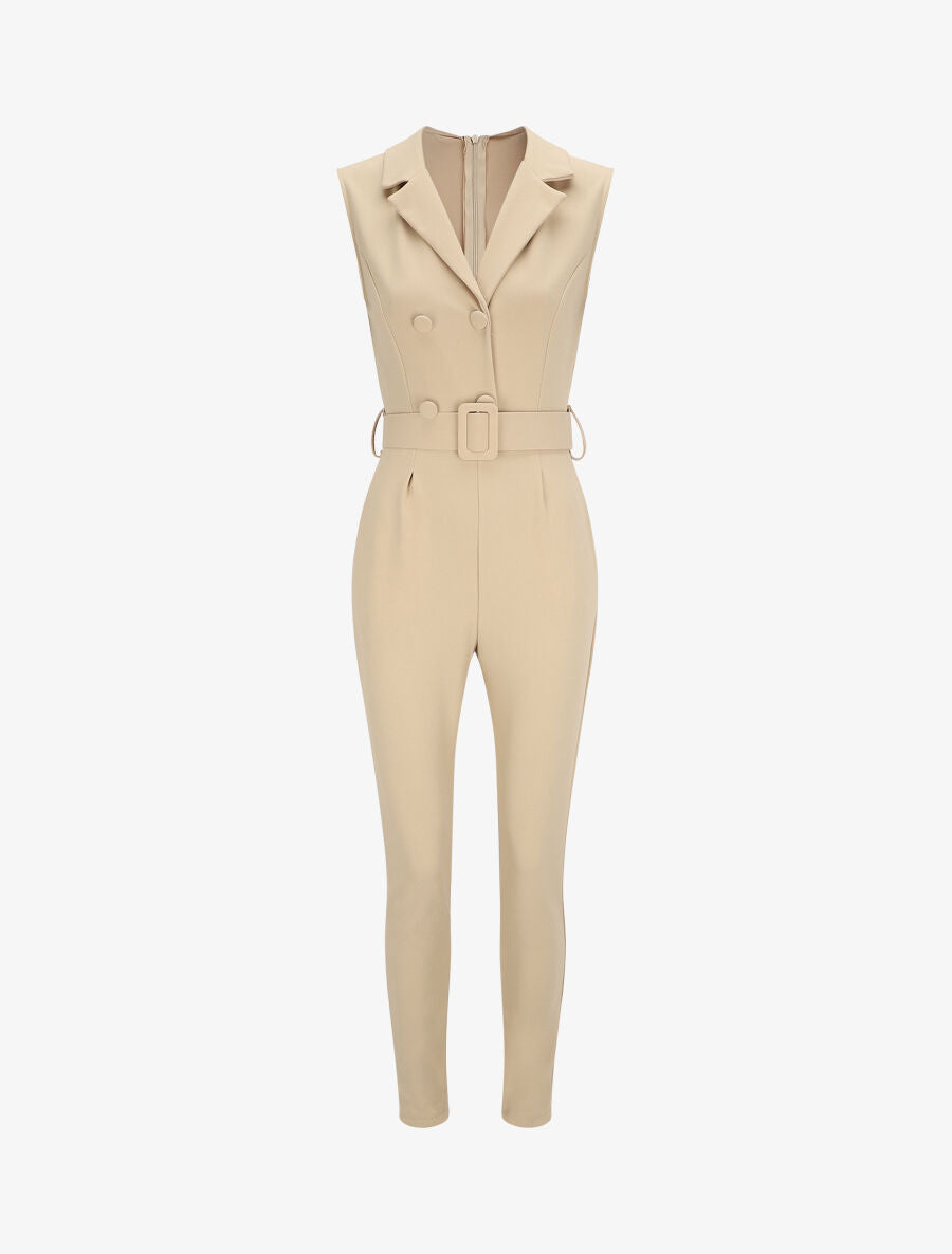 Combinaison carotte uni sans manches - Beige - 4