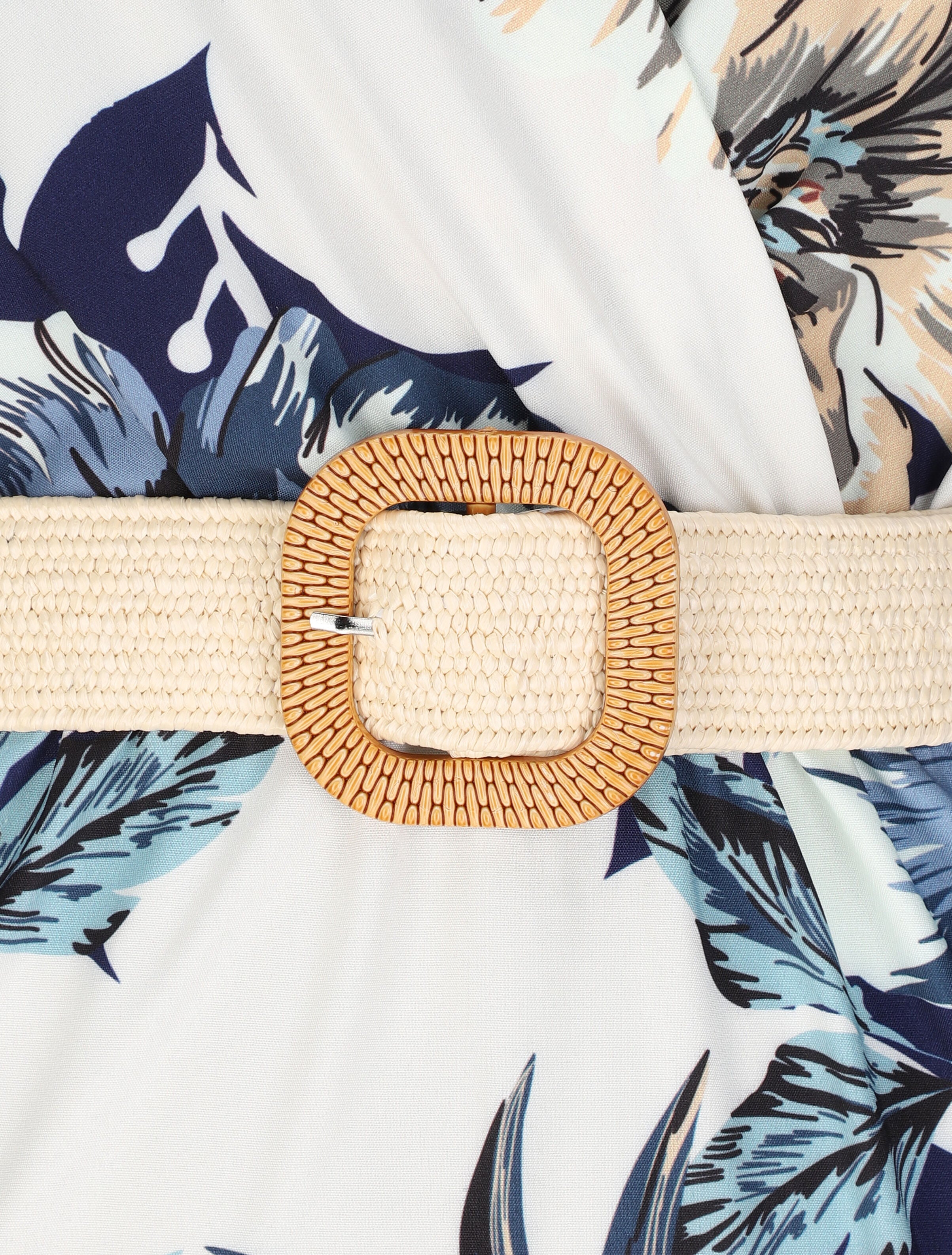 Robe longue à imprimé tropical et manches volantées - Marine - 3