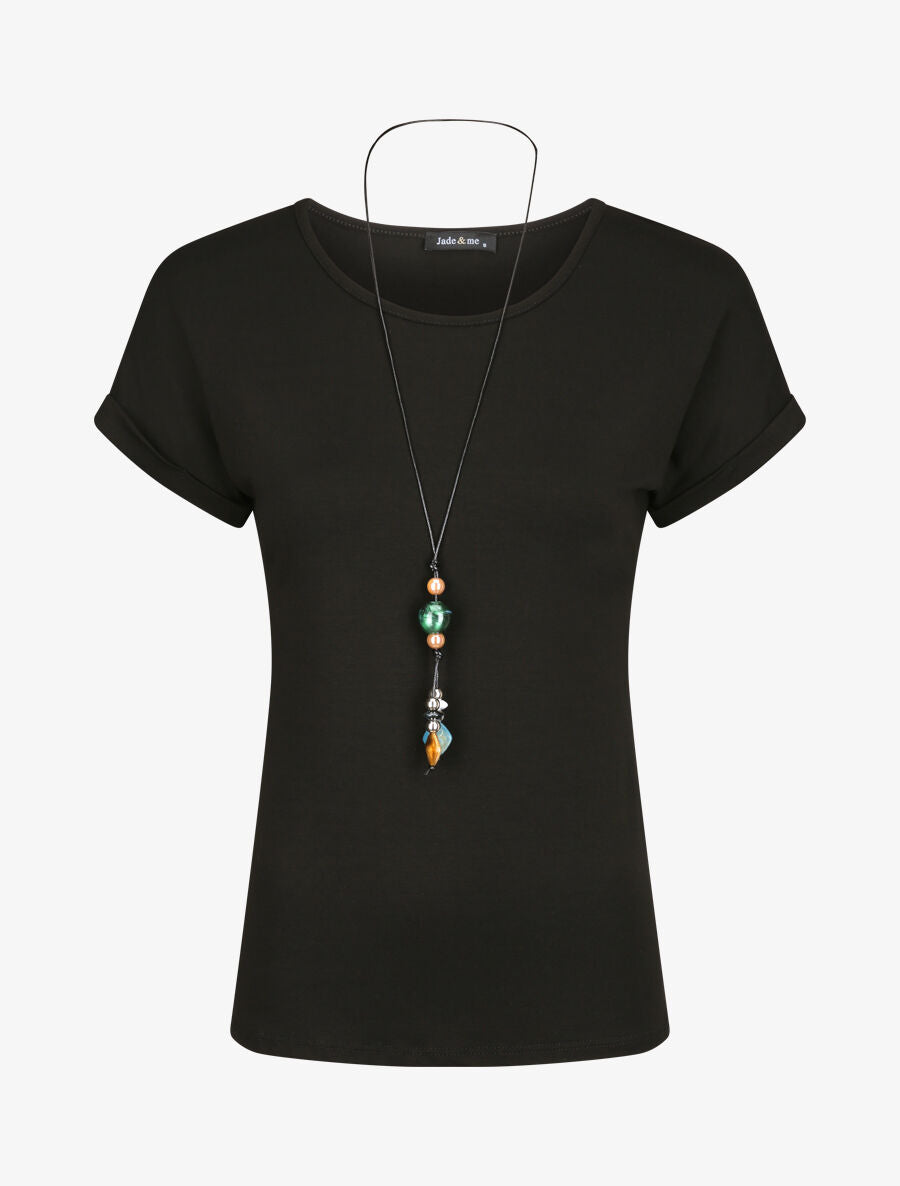 T-shirt slim uni manches courtes - Noir - 1