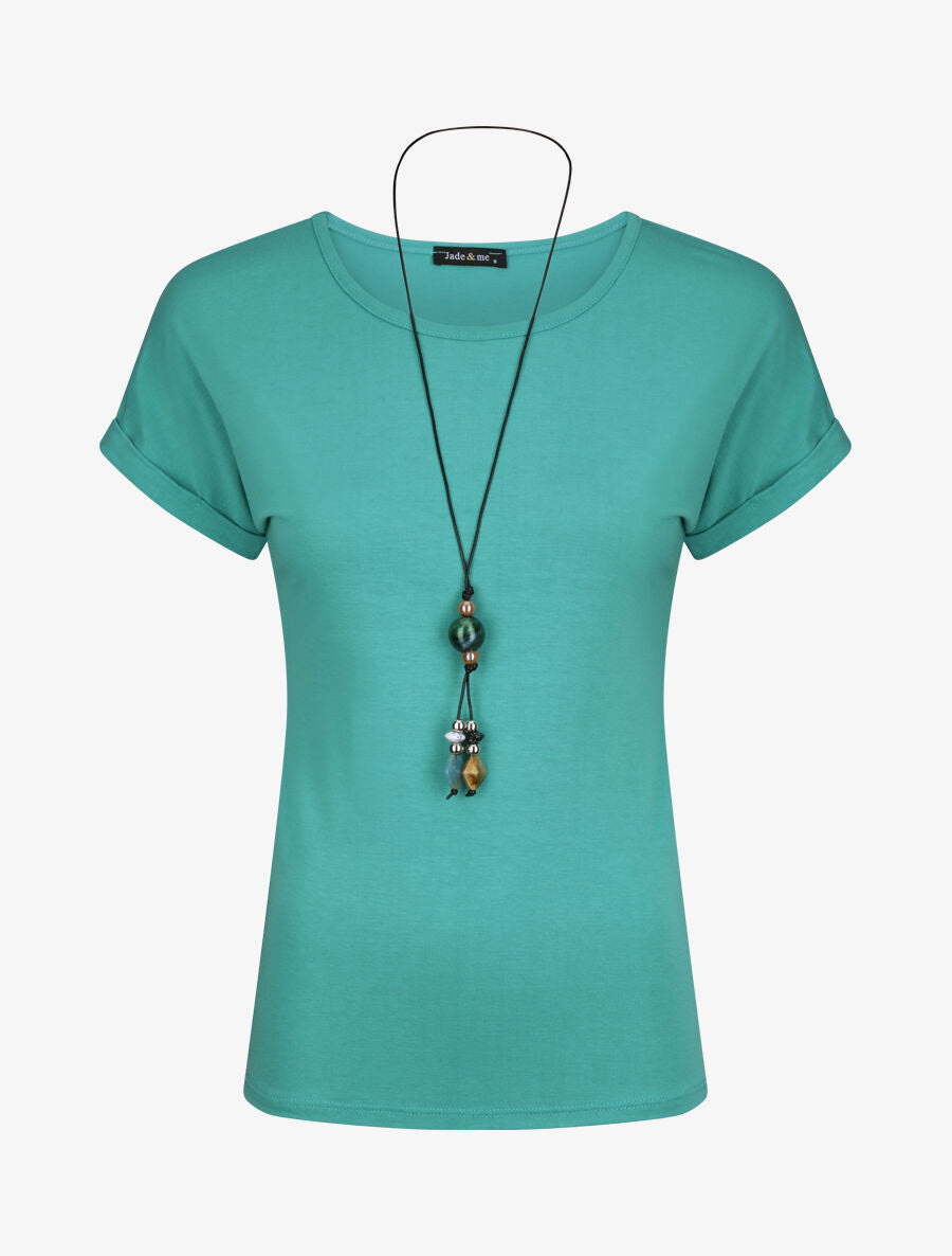 T-shirt slim uni manches courtes - Turquoise - 1