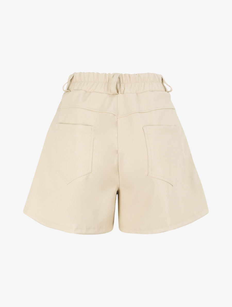 Short uni à taille élastiquée - Beige - 2
