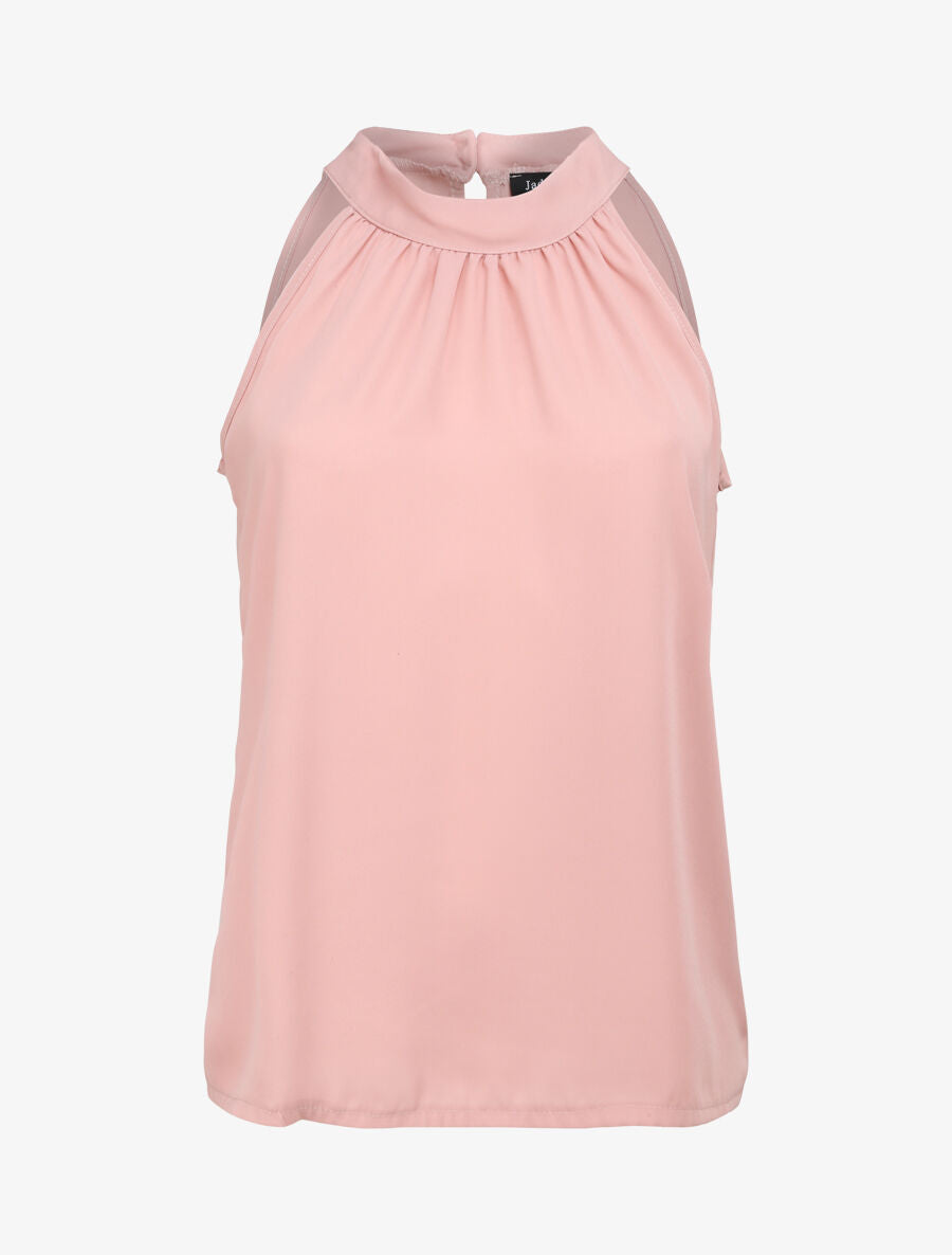 Top droit uni à col américain - Rose pâle - 1