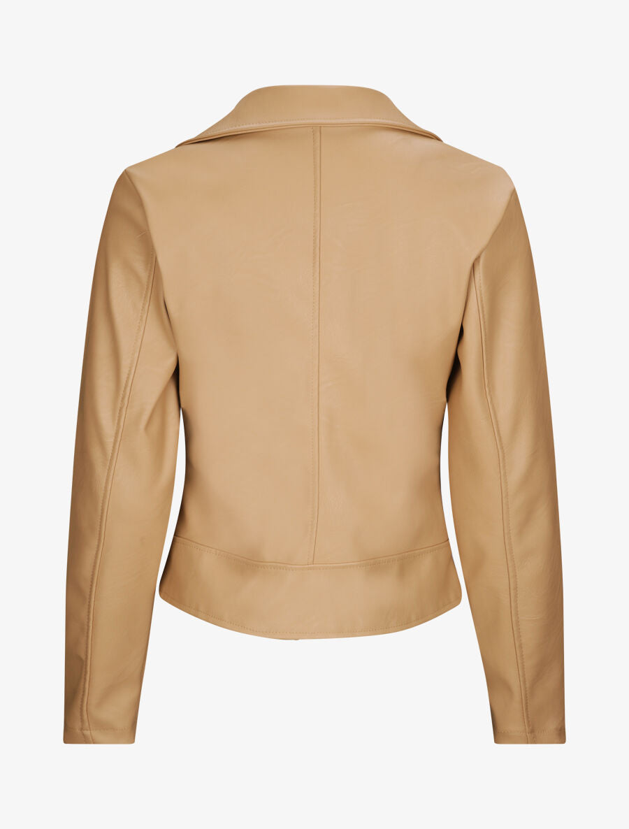 Perfecto droit en simili à poches zippées - Beige - 2