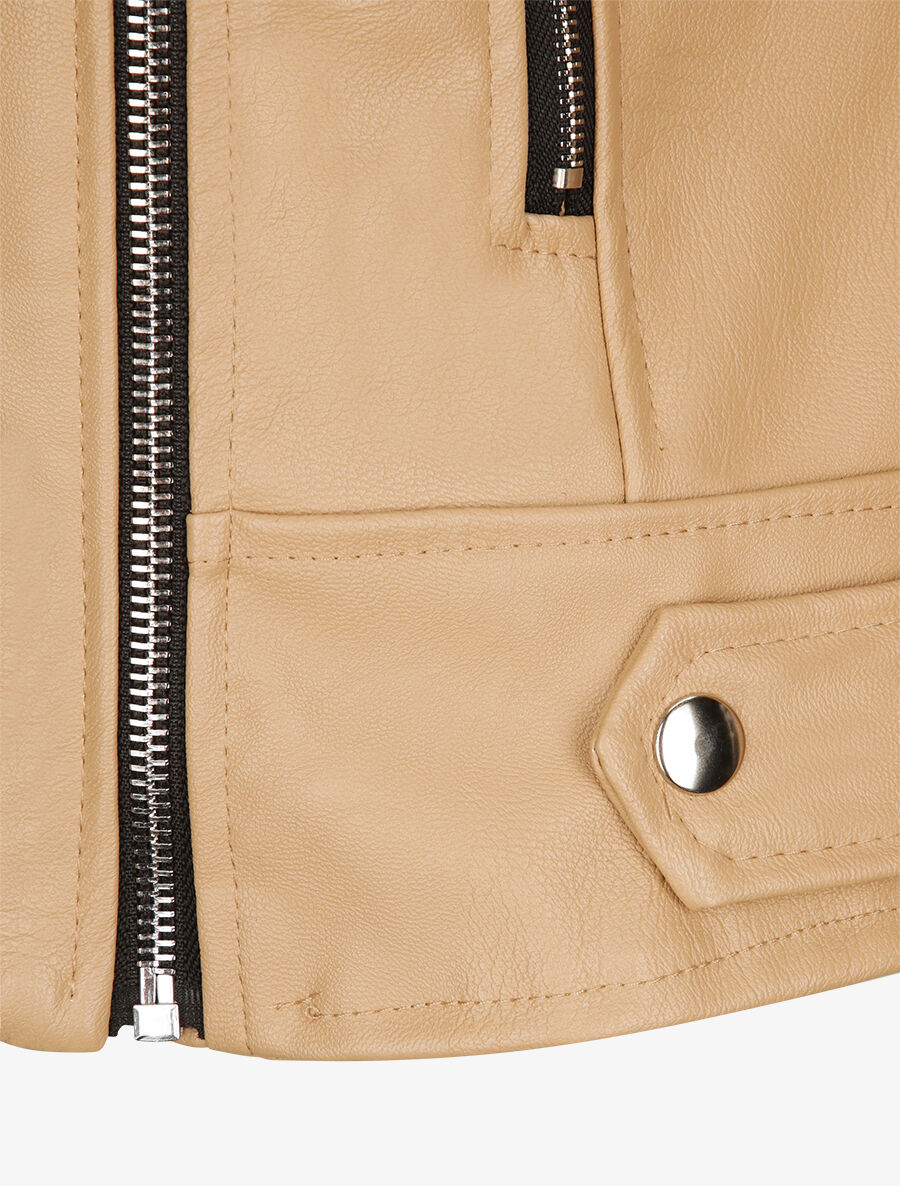 Perfecto droit en simili à poches zippées - Beige - 3