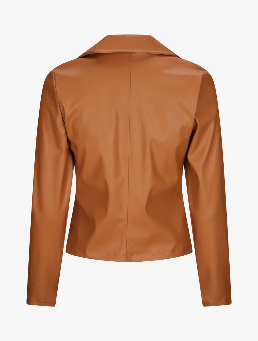 Perfecto droit en simili à poche zippée décorative - Camel - 2