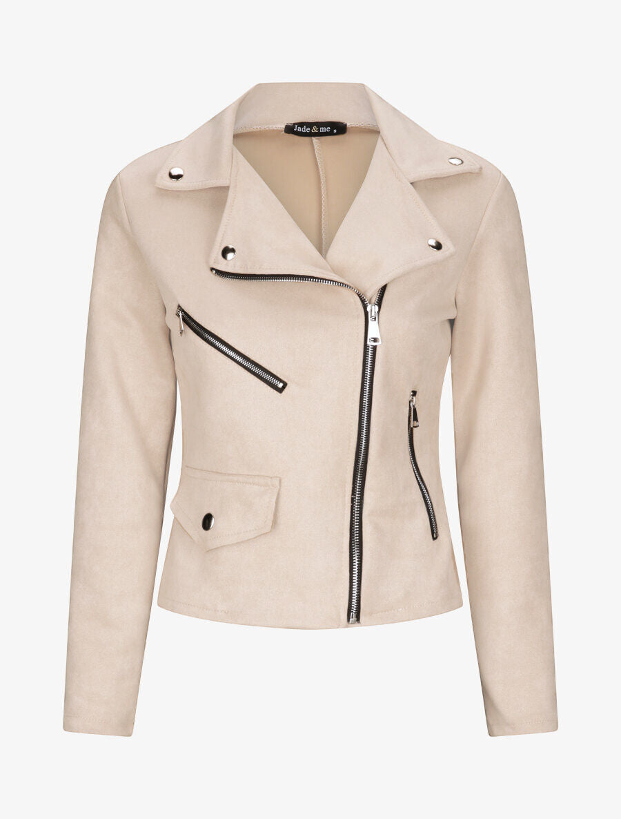 Perfecto droit en suédine poches zippées - Beige - 4