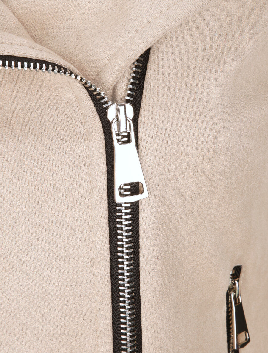 Perfecto droit en suédine poches zippées - Beige - 3
